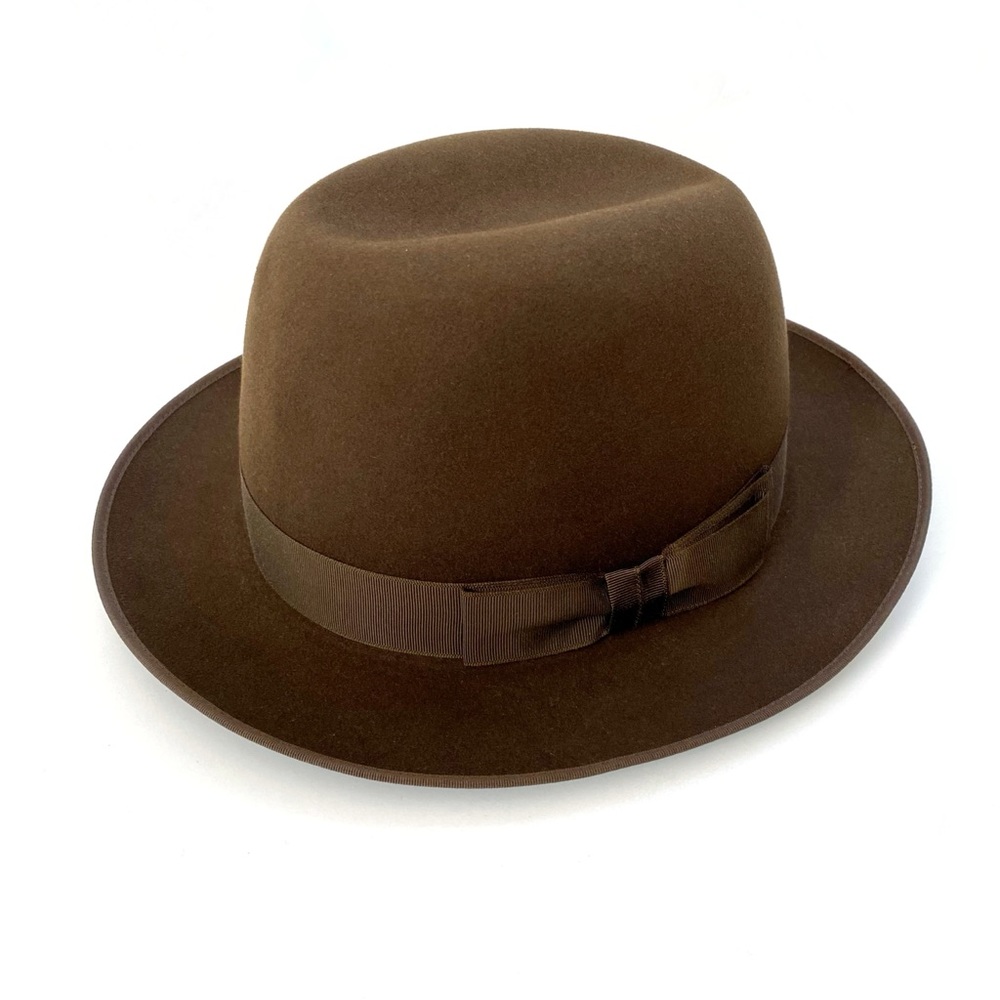 OPTIMO CHICAGO Dark Brown Bison brim hat fedora grosgrain ribbon detail - Picture 1 of 14